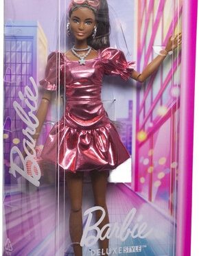 Barbie Deluxe Style Lalka JFP41 SUKIENKA Z METALICZNYM POŁYSKIEM