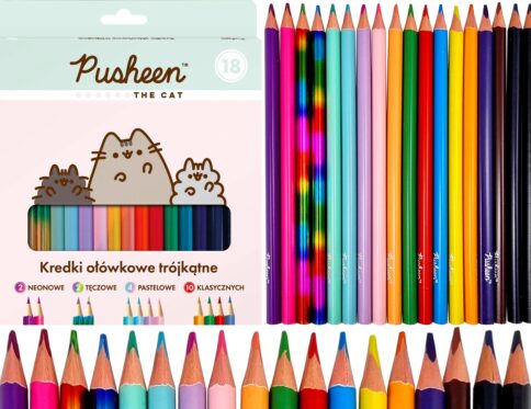 Kredki Ołówkowe Trójkątne Szkolne PUSHEEN 18 Kolorów Majewski
